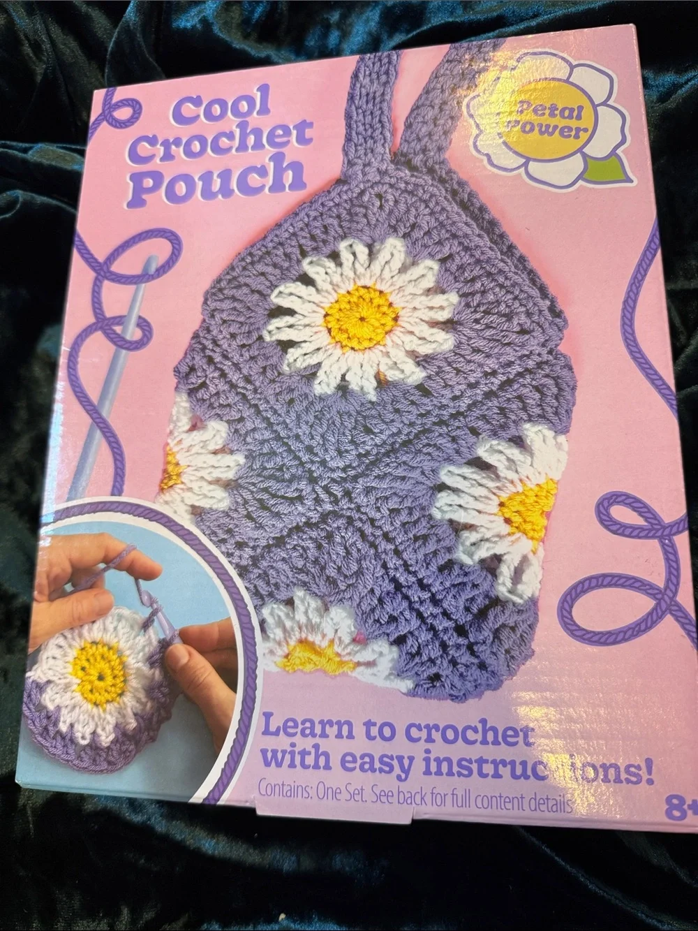 Kids Craft DIY Cool Crochet Pouch with Daisy Motifs - Purple & White